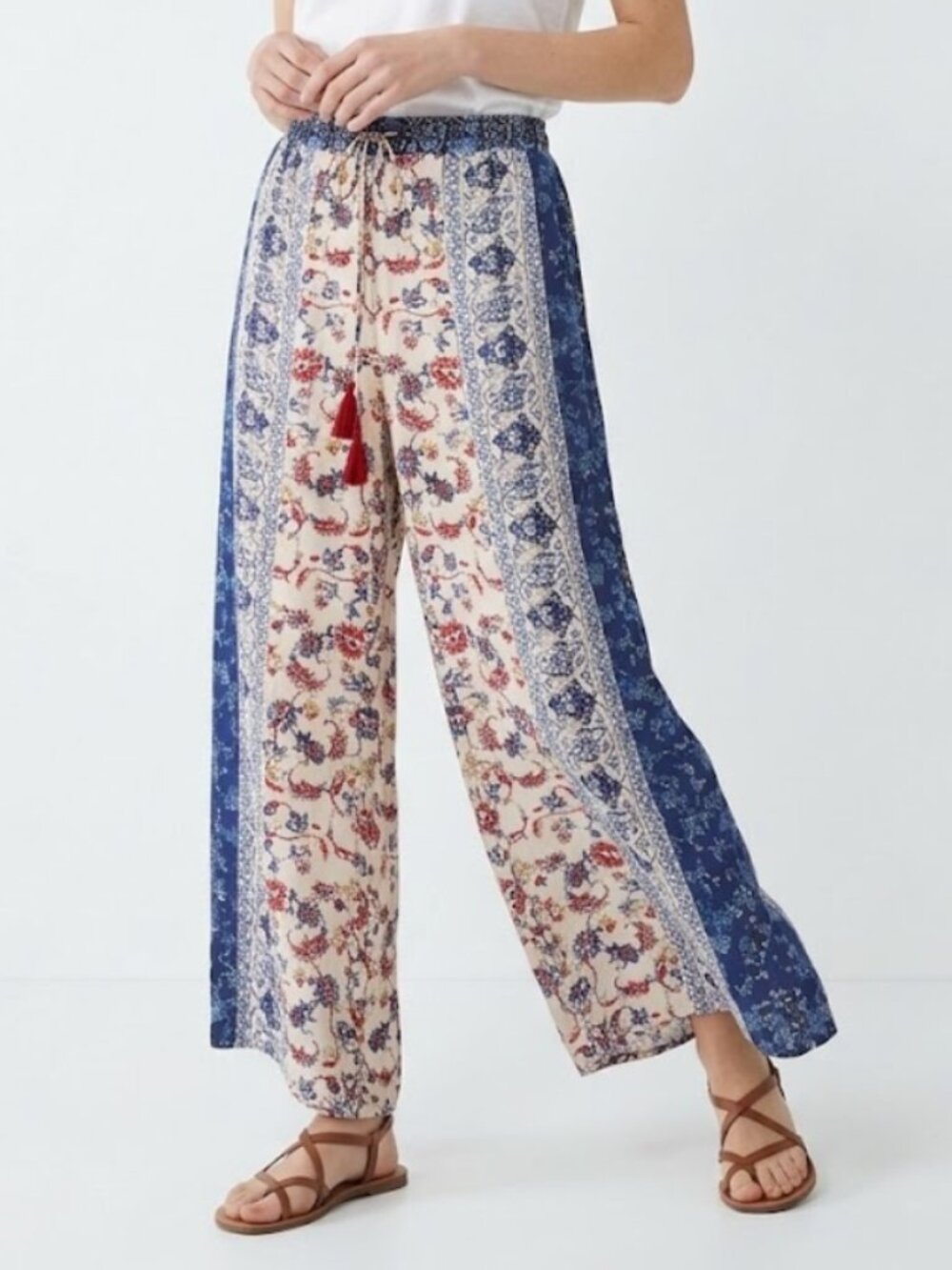 Angie Pants Blue Wide Leg Boho Festival Lounge Floral S